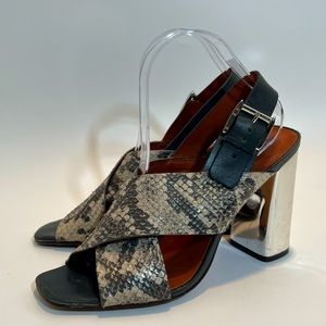 Rebecca Minkoff Snakeskin Sandals Stack Heel Leather Slingback Size 9 Black